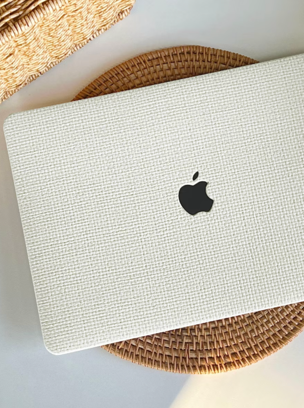 Pearl White Weave Leather MacBook Case Protect Cover