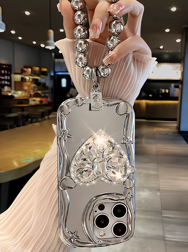 Crystal Heart Mirror Case with Ring