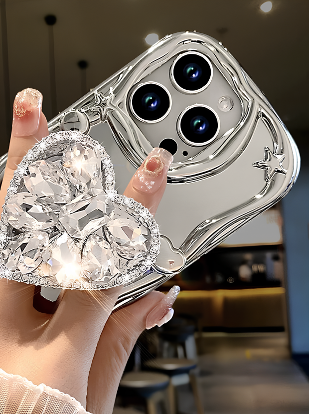 Crystal Heart Mirror Case with Ring
