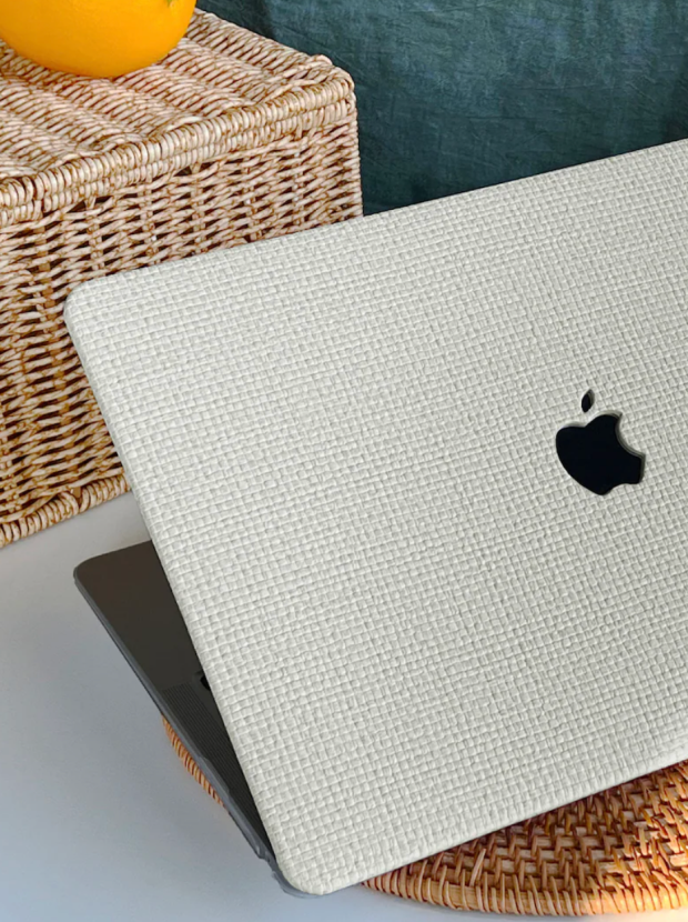 Pearl White Weave Leather MacBook Case Protect Cover