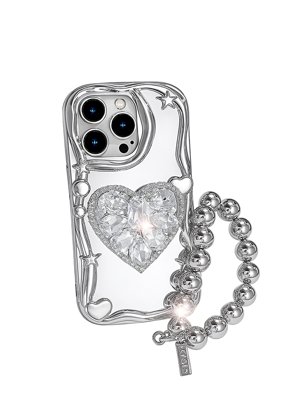 Crystal Heart Mirror Case with Ring 