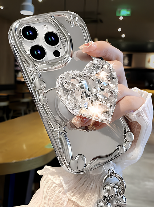Crystal Heart Mirror Case with Ring 